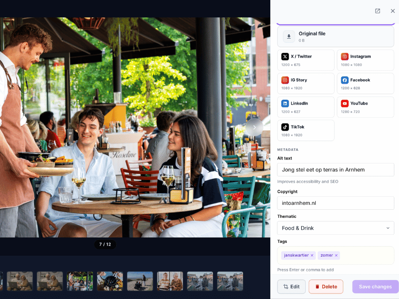 Detailweergave met social media downloads mediabank DMO